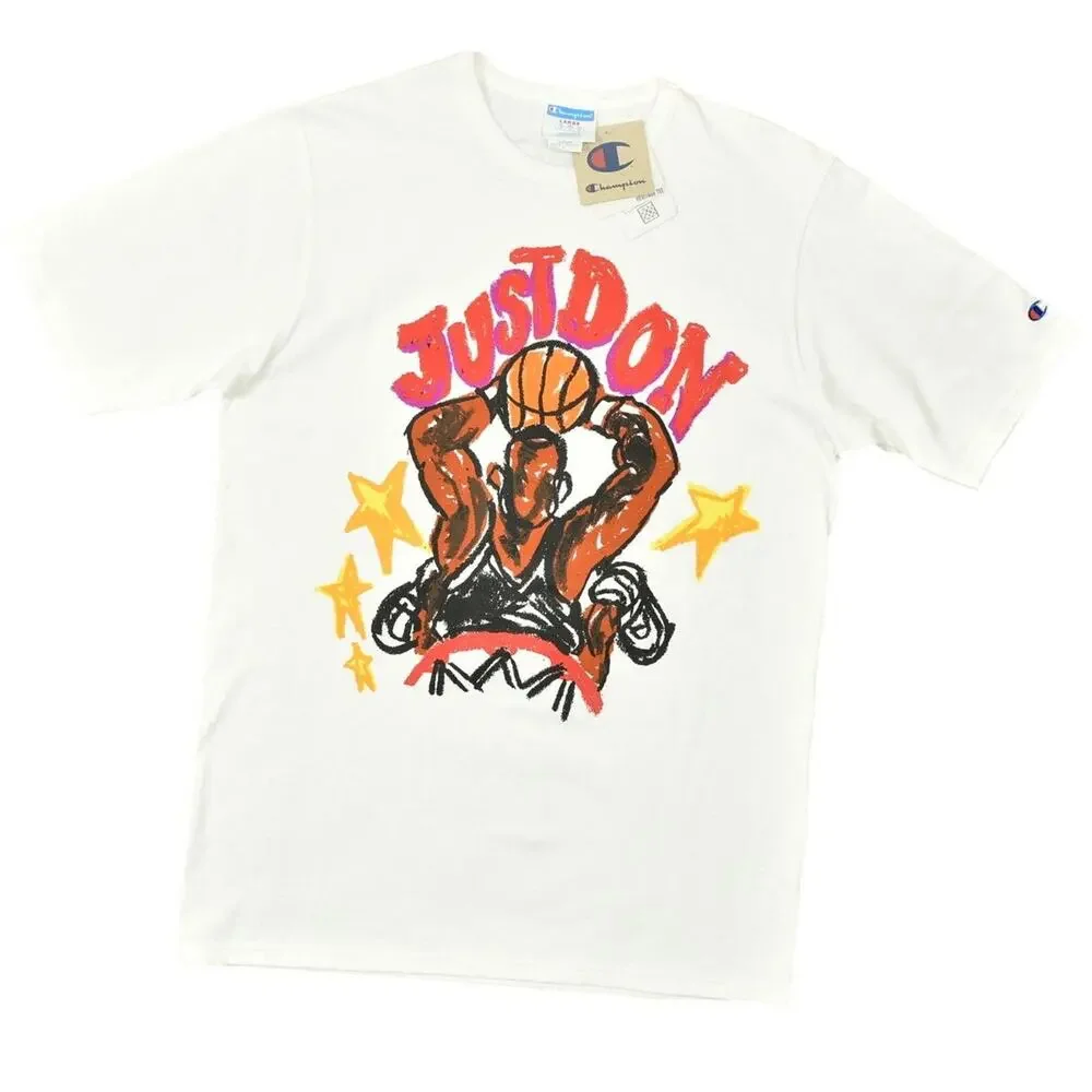 NEW Champion Just Don Basketball Collabor+Aid Men's White 100% Cotton T-Shirt L - Picture 1 of 8
